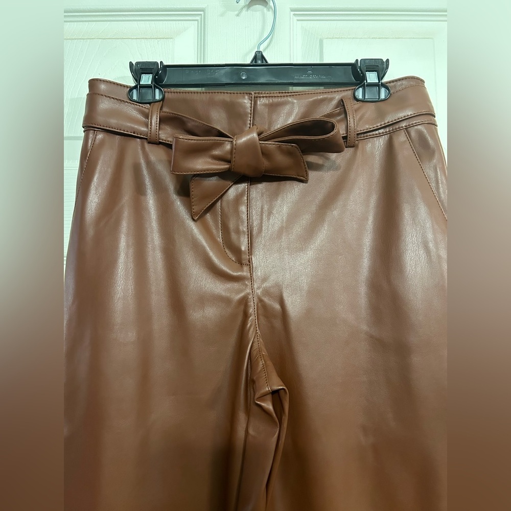 NWT LOFT Faux Leather Brown Pants with matching Belt - Picture 2 of 9